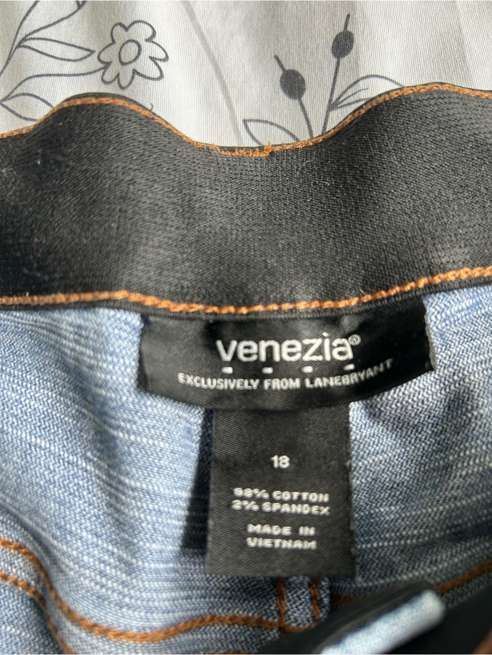 Venezia Blue Denim Jeans with Brown Topstitching - Picture 5 of 5